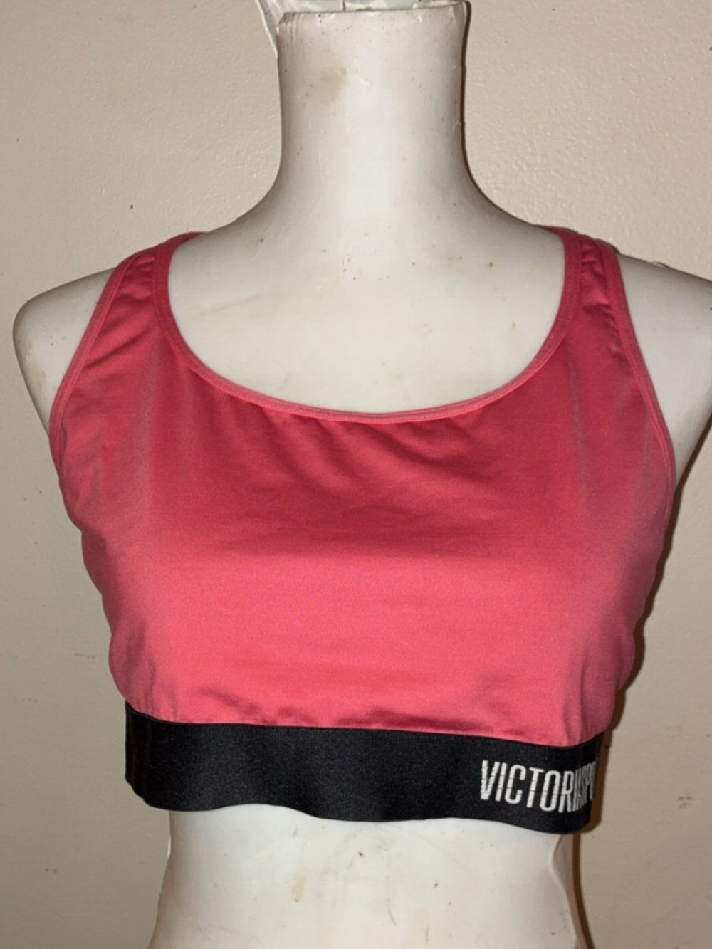 Victoria Sport Pink Sports Bra X-Large Racerback Black Logo Band Activewear